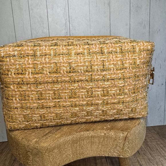 Tweed Pouch with Removable Wristlet Strap Tan Neutral Bag NEW FAST SHIP - Picture 4 of 7